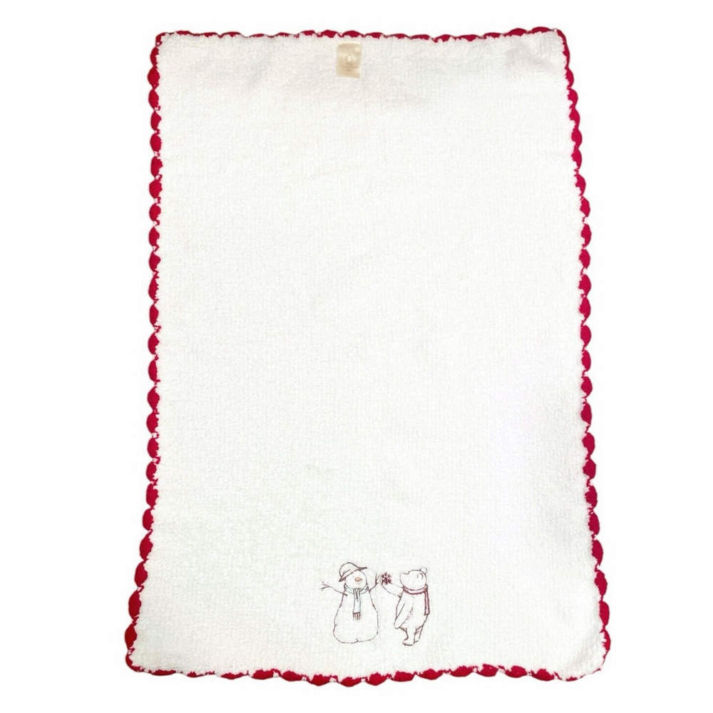 Disney Classic Winnie the Pooh Chenille Baby Blanket Snowman White Red Trim HTF - Picture 5 of 10